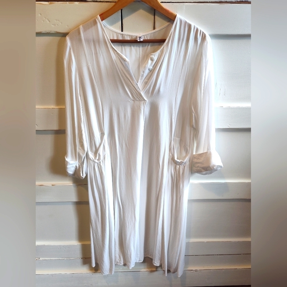 Maytwenty White Women's Tunic Cover Up  Dress | Size Large